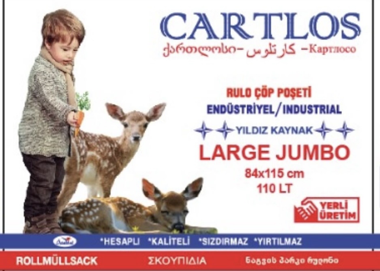 CARTLOS ENDÜSTRİYEL  JUMBO ÇÖP POŞETİ 84*115 CM